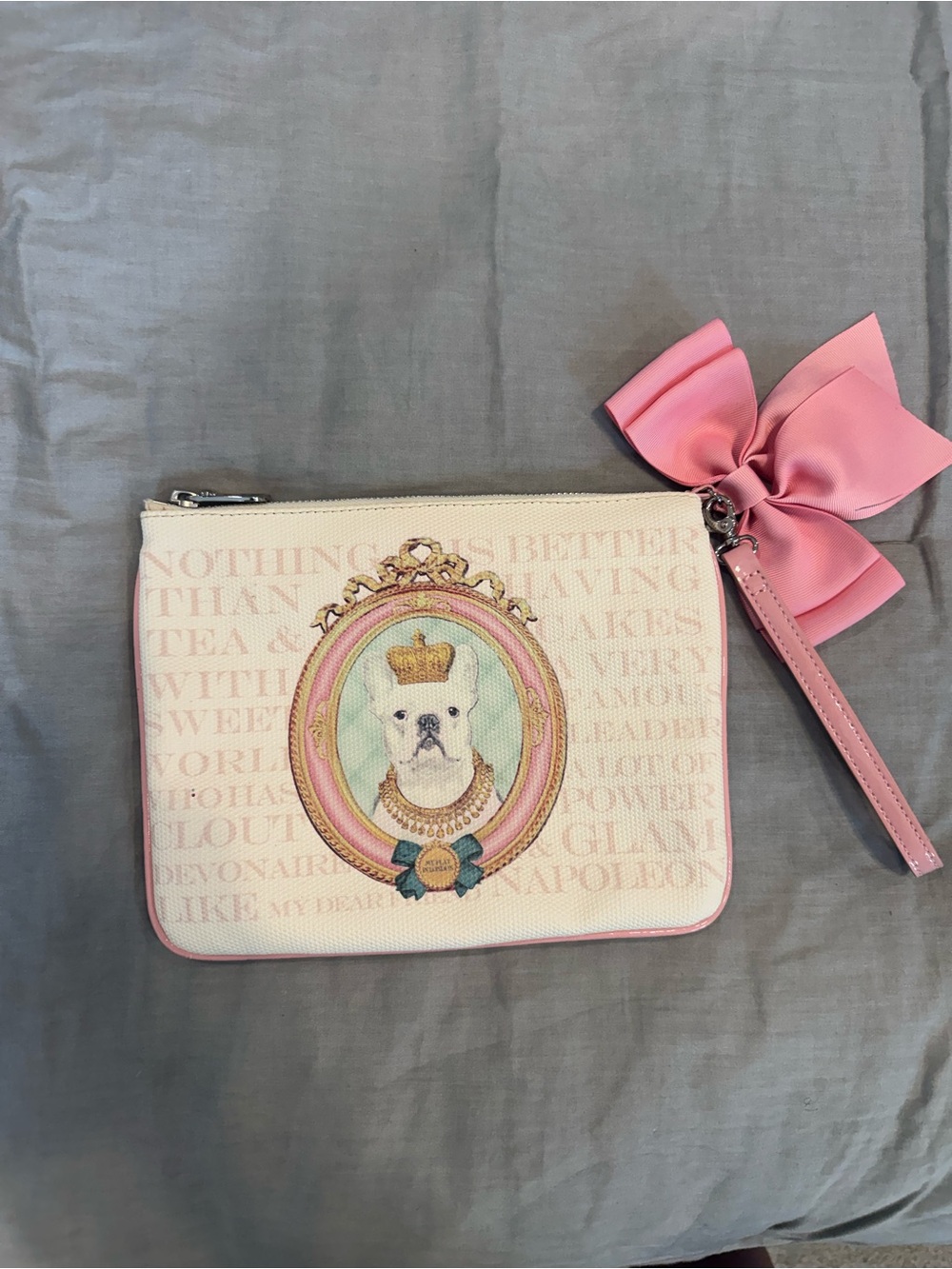 My Flat in London Cream and Pink Crown-Zip Wristlet